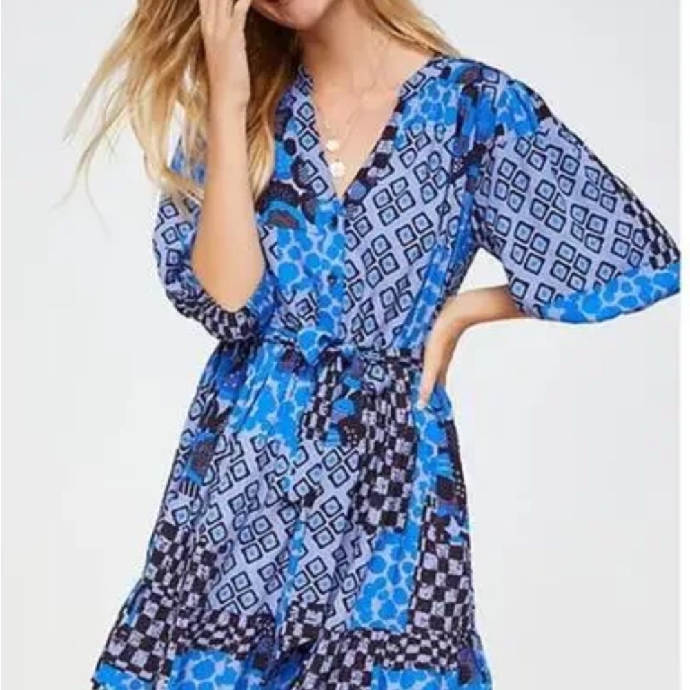 Porridge Isabel dress with belt in a beautiful blue, purple and black Size M